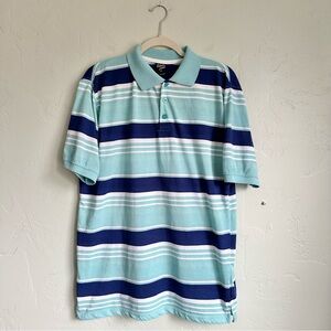 Vintage Men's Stripped Preppy Polo Shirt Aqua Blue White by Silver Point Size XL